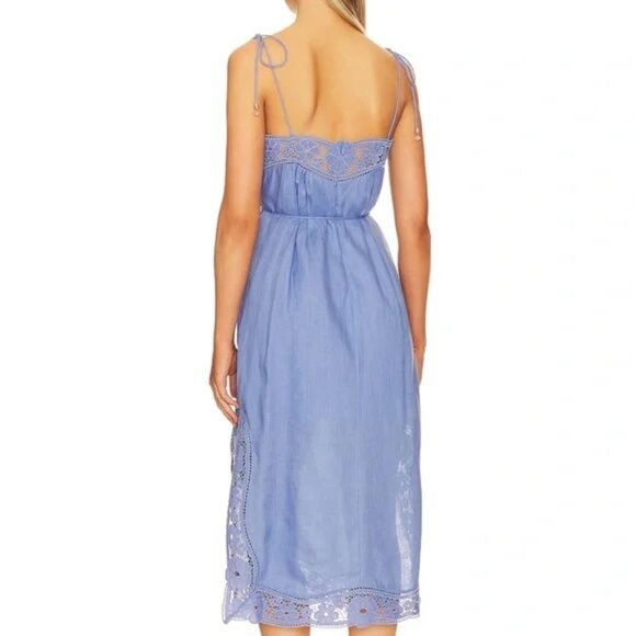 Zimmermann August Belted Linen Midi Dress in Dusty Blue – Size 3 (US 8/10) - Picture 4 of 11